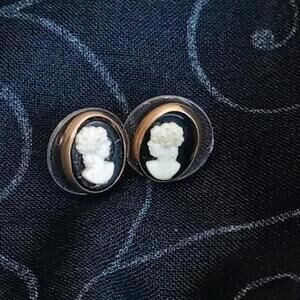 Vintage black and white cameo Post Back earrings
